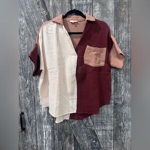 Entro Two-Tone Burgundy and Cream Top